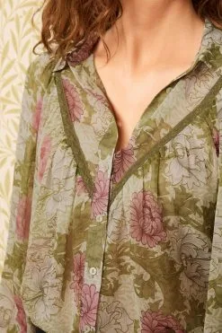 Next Sheer Lace Trim Long Sleeve Shirt -Women's Shirts & Blouses Sales C83 535s5