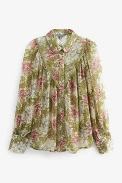 Next Sheer Lace Trim Long Sleeve Shirt -Women's Shirts & Blouses Sales C83 535s6