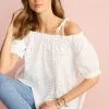 Next Bardot Broderie Puff Sleeve Top
