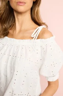 Next Bardot Broderie Puff Sleeve Top -Women's Shirts & Blouses Sales C83 970s4