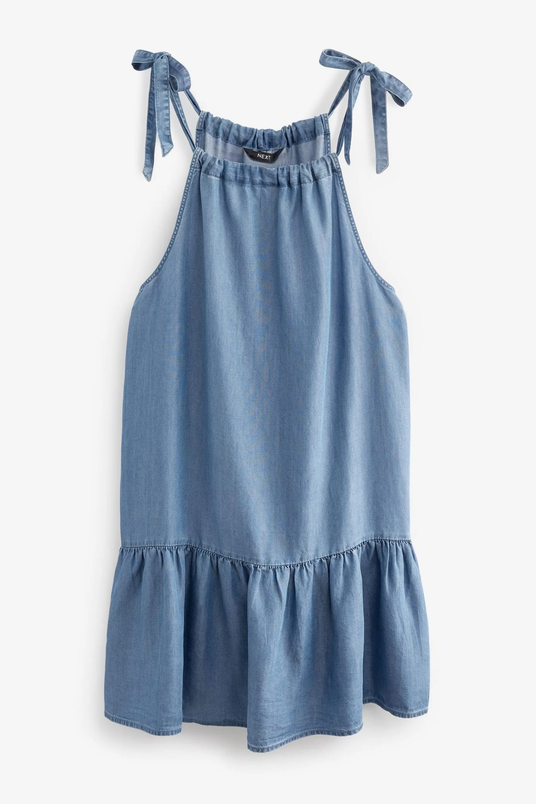 Next Mid Blue TENCEL™ Tie Shoulder Mini Summer Dress 6 Next Mid Blue TENCEL™ Tie Shoulder Mini Summer Dress - Image 4