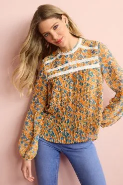 Next Pleat Front Long Sleeve Round Neck Blouse