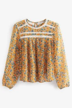 Next Pleat Front Long Sleeve Round Neck Blouse -Women's Shirts & Blouses Sales C89 042s5