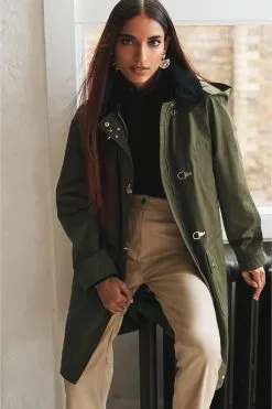 Next Shower Resistant Waxed Effect Jacket With Duffle Fastening