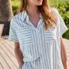 Next Blue Stripe Button Front Short Sleeve Shirt -Women's Shirts & Blouses Sales C96 334s