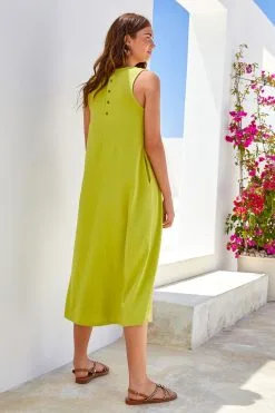 Next Lime Green Sleeveless Cotton Jersey Midi Summer Dress -Women's Shirts & Blouses Sales C98 371s3