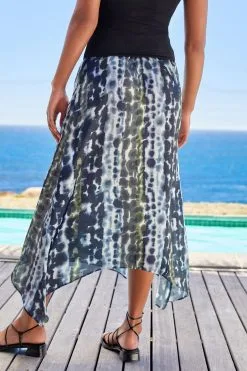 Next Blue Tie Dye Hanky Hem Midi Skirt -Women's Shirts & Blouses Sales D04 898s3