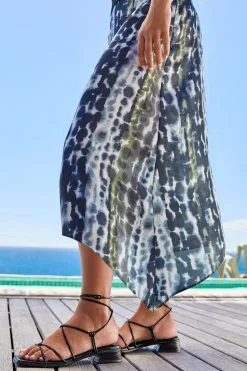 Next Blue Tie Dye Hanky Hem Midi Skirt -Women's Shirts & Blouses Sales D04 898s4