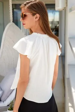 Next Capped Sleeve V-Neck Top With Linen -Women's Shirts & Blouses Sales D06 706s3