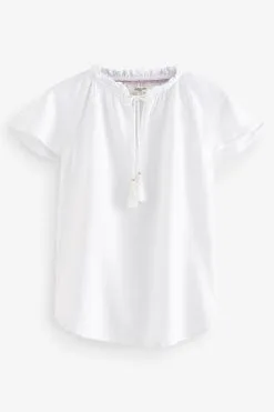 Next Capped Sleeve V-Neck Top With Linen -Women's Shirts & Blouses Sales D06706s5