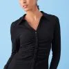 Next Long Sleeve V-Neck Ruched Front Texture Shirt -Women's Shirts & Blouses Sales D07 023s
