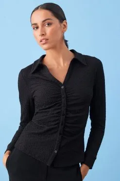 Next Long Sleeve V-Neck Ruched Front Texture Shirt