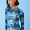 Next APOH Vincent Van Gogh Blue Starry Night Long Sleeve Mesh Top -Women's Shirts & Blouses Sales D07 024s
