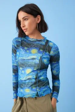 Next APOH Vincent Van Gogh Blue Starry Night Long Sleeve Mesh Top