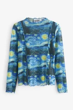 Next APOH Vincent Van Gogh Blue Starry Night Long Sleeve Mesh Top -Women's Shirts & Blouses Sales D07 024s5