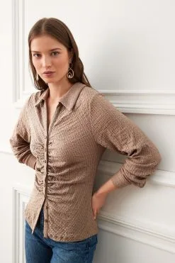 Next Long Sleeve V-Neck Ruched Front Texture Shirt
