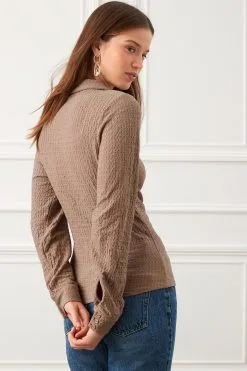 Next Long Sleeve V-Neck Ruched Front Texture Shirt -Women's Shirts & Blouses Sales D07 030s3