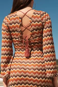 Next Orange/Neutral Long Sleeve Crochet Maxi Dress -Women's Shirts & Blouses Sales D07 089s3