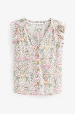 Next Linen Blend Ruffle Sleeve Top