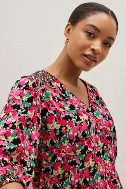 Next Curved Hem 3/4 Sleeve V-Neck Top -Women's Shirts & Blouses Sales D09 758s3