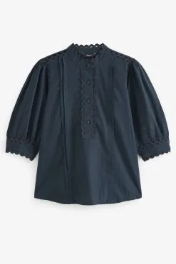 Next Craft Trim Cotton Short Sleeve Button Detail Top -Women's Shirts & Blouses Sales D09569s7