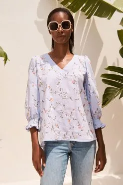 Next Pale Blue Embroidered V-Neck Blouse