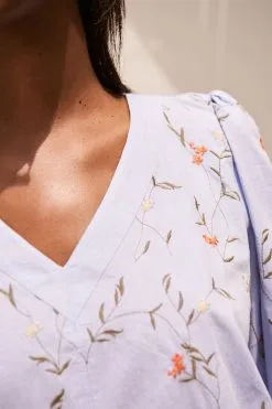 Next Pale Blue Embroidered V-Neck Blouse -Women's Shirts & Blouses Sales D12 605s4