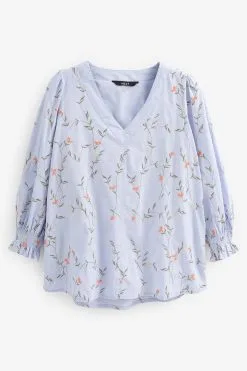 Next Pale Blue Embroidered V-Neck Blouse -Women's Shirts & Blouses Sales D12 605s5