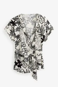 Next Short Sleeve Tie Detail Wrap Top -Women's Shirts & Blouses Sales D14 317s6