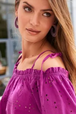 Next Bardot Broderie Puff Sleeve Top -Women's Shirts & Blouses Sales D14 664s4