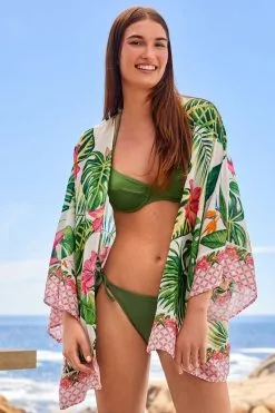 Next Ecru Cream/Pink Tropical Floral Kimono