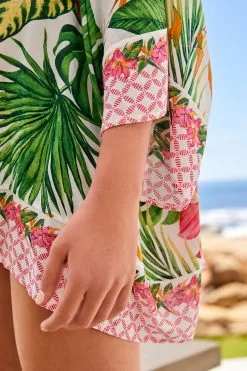 Next Ecru Cream/Pink Tropical Floral Kimono -Women's Shirts & Blouses Sales D14 779s3