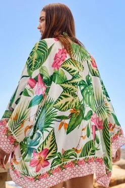 Next Ecru Cream/Pink Tropical Floral Kimono -Women's Shirts & Blouses Sales D14 779s5