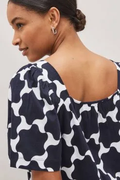 Next Square Neck Short Sleeve Broderie Trim Dress -Women's Shirts & Blouses Sales D14040s4