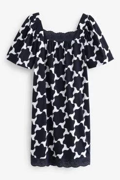 Next Square Neck Short Sleeve Broderie Trim Dress -Women's Shirts & Blouses Sales D14040s5