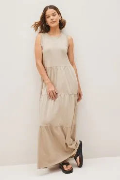 Next Cotton Sleeveless Crew Neck Tiered Maxi Dress