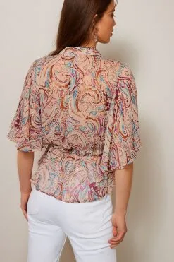 Next Tie Waist Flutter Short Sleeve Sparkle Blouse -Women's Shirts & Blouses Sales D14688s3