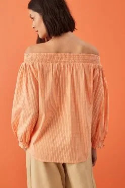 Next Orange Stripe Off The Shoulder Long Sleeve Top -Women's Shirts & Blouses Sales D15 838s3