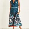 Next Navy Blue Border Print Tie Belt Sleeveless Midi Dress -Women's Shirts & Blouses Sales D15 854s
