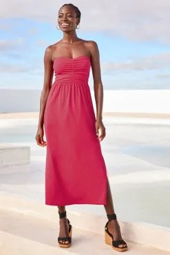 Next Pink Bandeau Jersey Sweetheart Midi Summer Dress