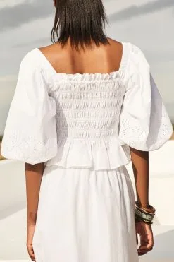 Next Cotton Shirred Top With Broidery Detail -Women's Shirts & Blouses Sales D20 168s3