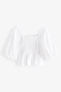 Next Cotton Shirred Top With Broidery Detail -Women's Shirts & Blouses Sales D20 168s5