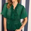 Next X Celia Birtwell Tie Neck Short Sleeve Blouse