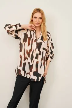 Next Curved Hem Long Sleeve Tunic V-Neck Top