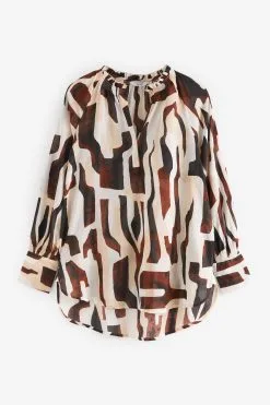 Next Curved Hem Long Sleeve Tunic V-Neck Top -Women's Shirts & Blouses Sales D21 913s5