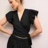 Next Black Coord Wrap Flutter Short Sleeve Top