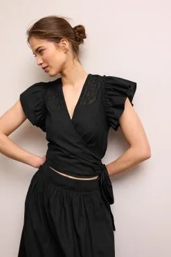 Next Black Coord Wrap Flutter Short Sleeve Top