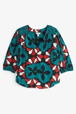 Next Curved Hem 3/4 Sleeve V-Neck Top -Women's Shirts & Blouses Sales D21546s5