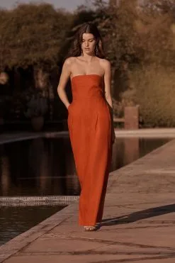 Next Red 100% Linen Bandeau Jumpsuit