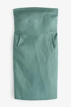 Next Teal Blue 100% Linen Bandeau Mini Dress